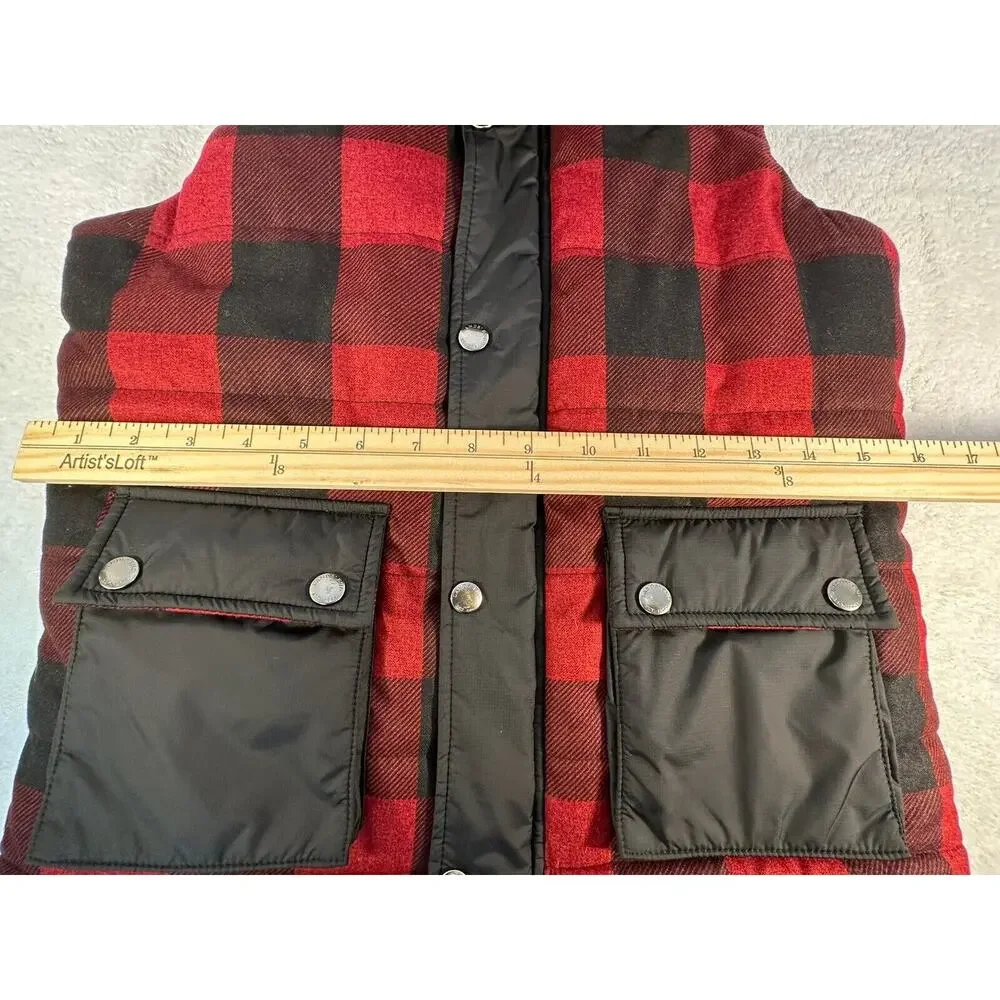 LANDS' END UNISEX READ PLAID VEST W/HOODY SHERPA LINED Size Small PERFECT!